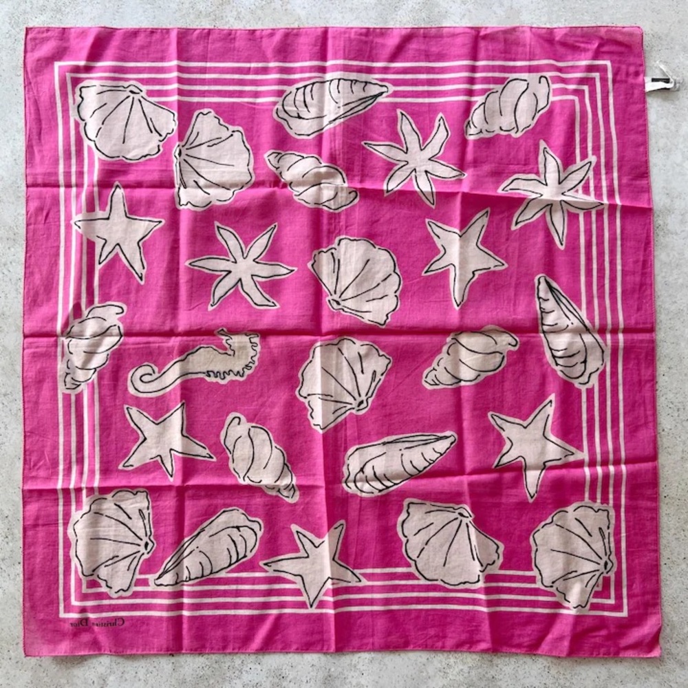 CHRISTIAN DIOR Cotton Scarf Wrap Shawl Beach Shells - Picture 3 of 6